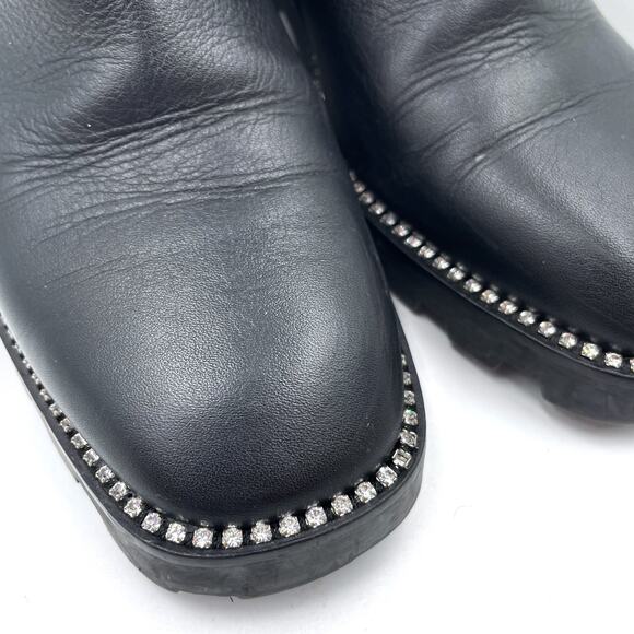Jimmy Choo Mava Boots Crystal Trim Black Leather Ankle Block Heel Sz 38.5 / 8.5 - Picture 7 of 13